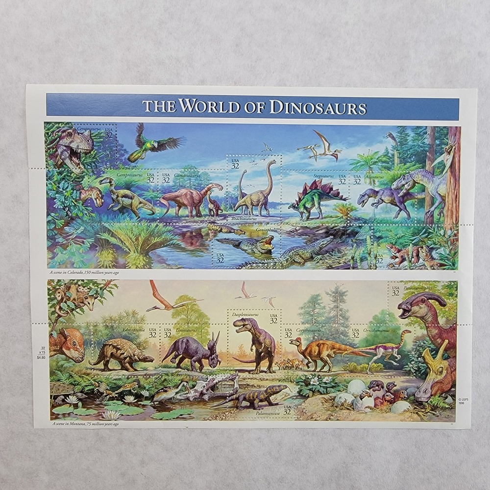 1996 USPS The World of Dinosaurs Commemorative Stamp Sheet 32c T-Rex